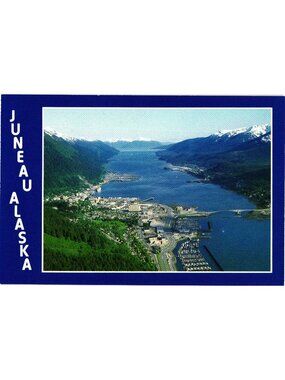 Juneau Alaska Aerial View Postcard 1980 Chrome Scenic Capital Gastineau Channel